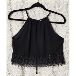 Anthropologie Staring at Stars Womens Lace Crop Tank Size M Black‎ Dark Romantic
